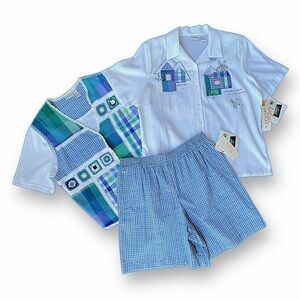 Vintage NWT Koret White Top & Blue-Green Patchwork 3 Piece Set